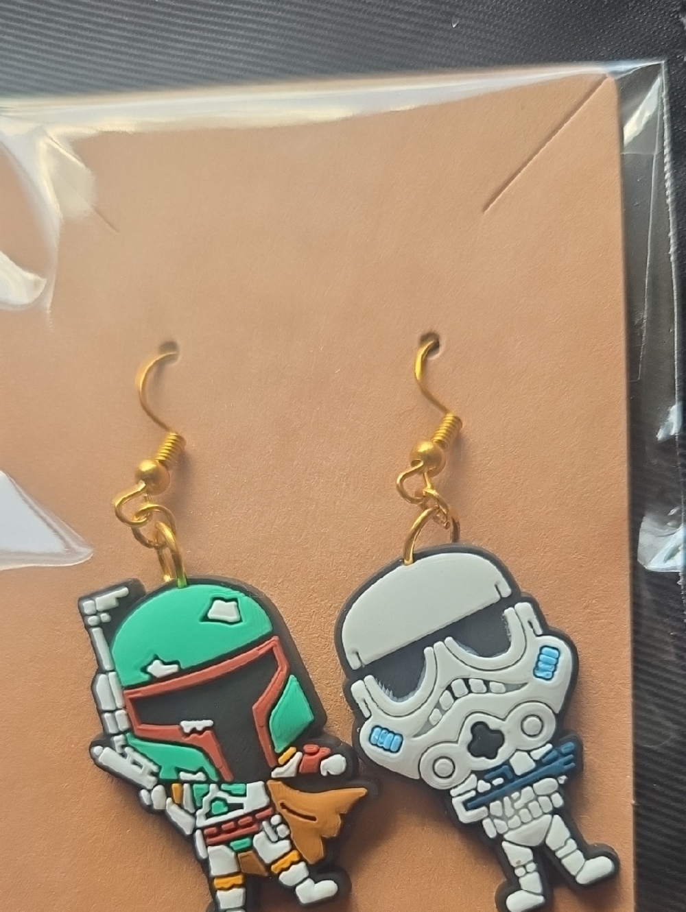 Star Wars Green Boba Fett & White Stormtrooper Kids Dangle Earrings
